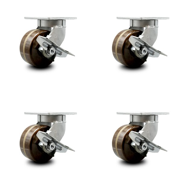 Service Caster 6 Inch Heavy Duty High Temp Phenolic Swivel Caster Set with Brakes SCC, 4PK SCC-KP92S630-PHRHT-SLB-4 - main